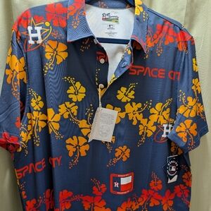 Reyn Spooner Blue Shirt with Red and Orange Floral Design Houston Astros Space